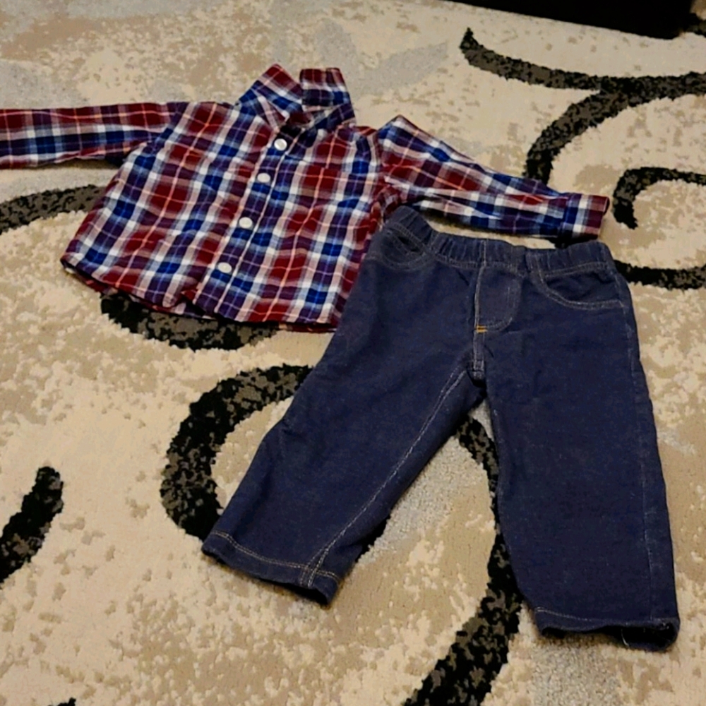 Button up collar shirt and jeans